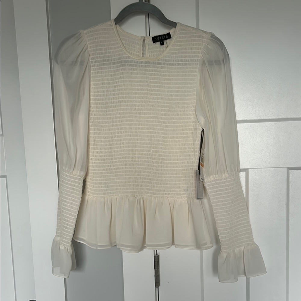Nordstrom 1 STATE Cream Smocked Peplum Blouse